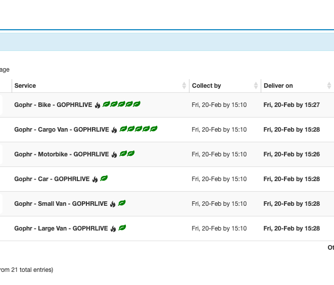 Gophr services listed inside Metafour